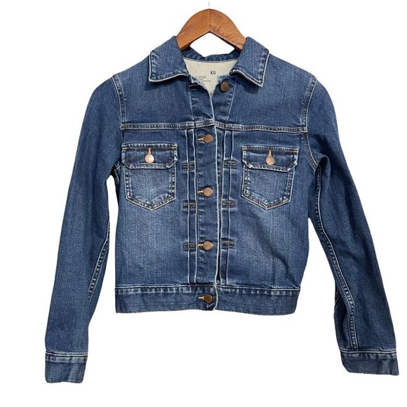 Muji Women's Dark Wash Chest Pocket Button Up Cropped Denim Jean Jacket Size XS - Picture 1 of 6